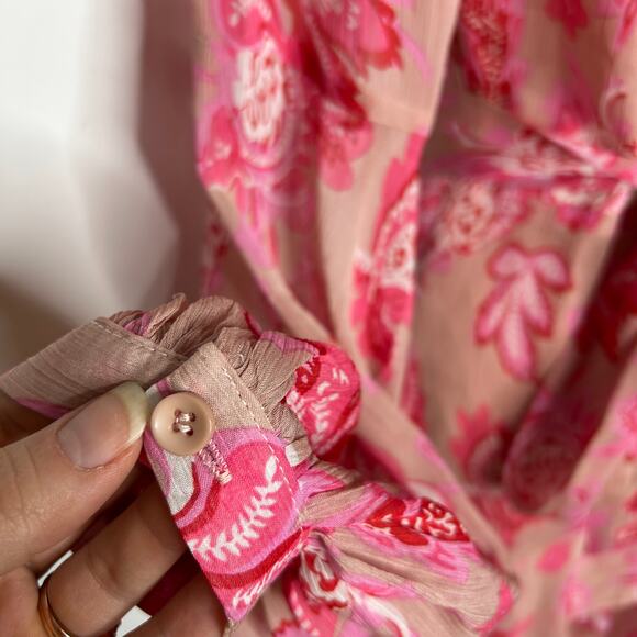 SAINTS + SECRETS Pink Floral Dress Womens Medium Feminine Ruffle Valentines Date - Picture 4 of 9